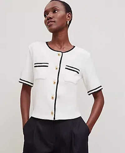 ANN TAYLOR CROCHET TRIM KNIT JACKET