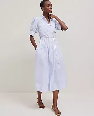 ANN TAYLOR EMBROIDERED TRIM STRIPED SHIRTDRESS