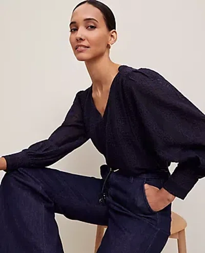 ANN TAYLOR EMBROIDERED V-NECK POPOVER TOP