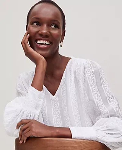 ANN TAYLOR EMBROIDERED V-NECK POPOVER TOP