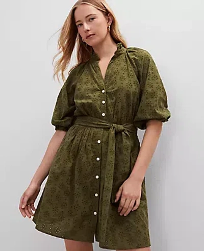 ANN TAYLOR EYELET RUFFLE NECK FLARE DRESS