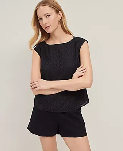 ANN TAYLOR EYELET SLEEVELESS CREW NECK TOP