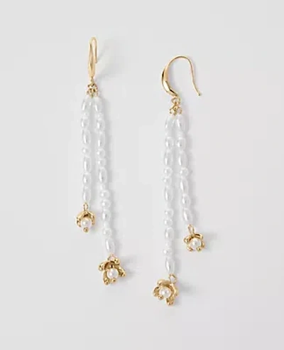 ANN TAYLOR PEARLIZED DOUBLE TASSEL DROP EARRINGS