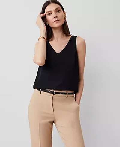 ANN TAYLOR PETITE MIXED MEDIA V-NECK SHELL TOP