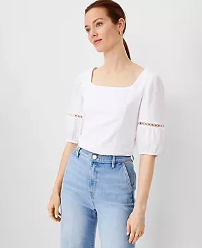 ANN TAYLOR PETITE SQUARE NECK PUFF SLEEVE TOP