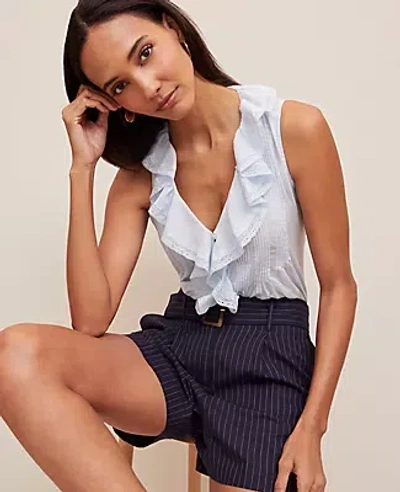 ANN TAYLOR PINTUCKED RUFFLE SLEEVELESS TOP