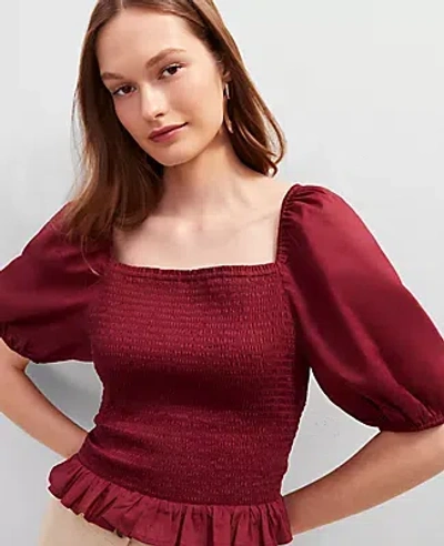 ANN TAYLOR SQUARE NECK SMOCKED TOP