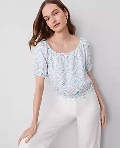 ANN TAYLOR TILED LINEN-BLEND BUBBLE HEM BLOUSE