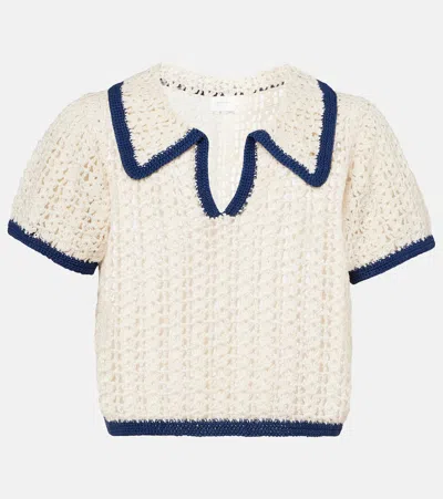 ANNA KOSTUROVA COASTAL CROCHET COTTON POLO SHIRT