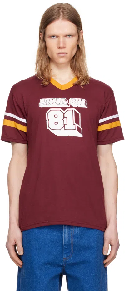 ANNA SUI BURGUNDY 'ANNA SUI' LOGO T-SHIRT