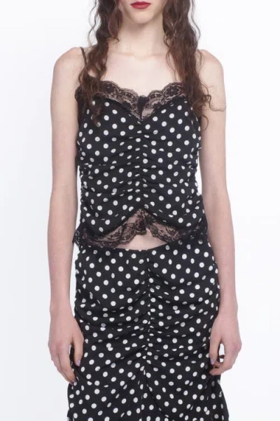 ANNA SUI ANNA SUI POLKA DOT RUCHED LACE CAMISOLE