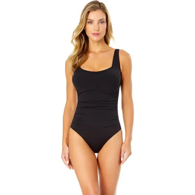 ANNE COLE LIVE IN COLOR SQUARE NECK SHIRRED ONE PIECE SWIMSUIT