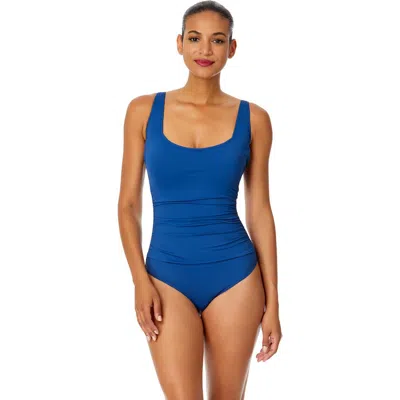 ANNE COLE LIVE IN COLOR SQUARE NECK SHIRRED ONE PIECE SWIMSUIT