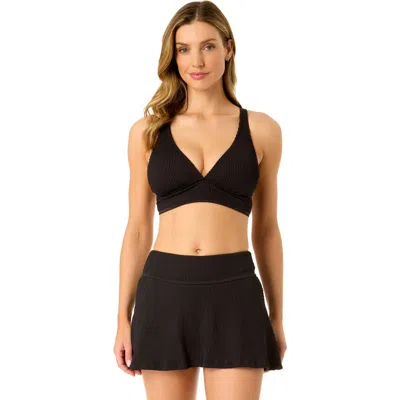 ANNE COLE LIVE IN COLOR TEXTURED SHIRRED SOFT BAND BRALETTE BIKINI SWIM TOP