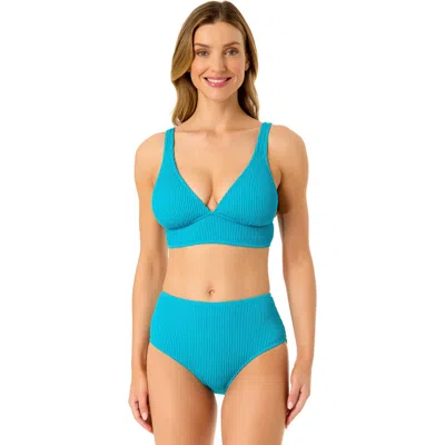 ANNE COLE LIVE IN COLOR TEXTURED SHIRRED SOFT BAND BRALETTE BIKINI SWIM TOP