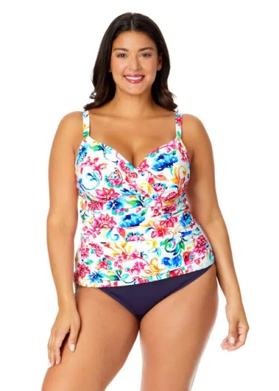ANNE COLE PLUS PLUS GRADIENT FLORAL TWIST FRONT UNDERWIRE TANKINI SWIM TOP