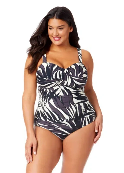 ANNE COLE PLUS PLUS PALM CHIC DRAPE FRONT UNDERWIRE SWIM TOP