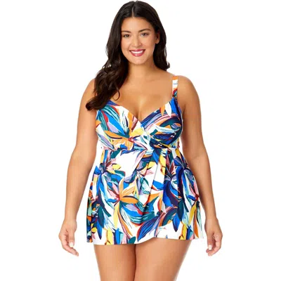 ANNE COLE PLUS PLUS RIVIERA FLORAL SWIM DRESS WITH SKIRTED BOTTOM