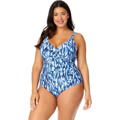 ANNE COLE PLUS PLUS TIE DYE IKAT HIDDEN UNDERWIRE DRAPE FRONT ONE PIECE SWIMSUIT