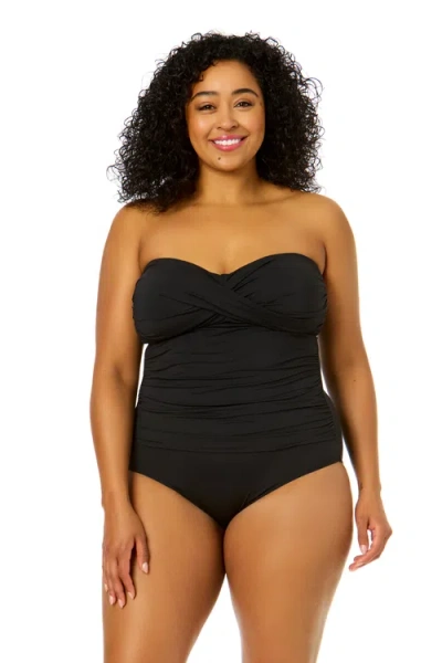 ANNE COLE PLUS PLUS PALM CHIC TWIST FRONT SHIRRED ONE PIECE SWIMSUIT