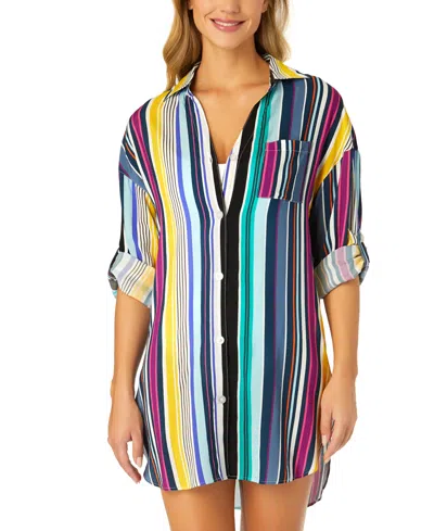 ANNE COLE WOMEN'S BOYFRIEND SHIRT SWIM COVER-UP