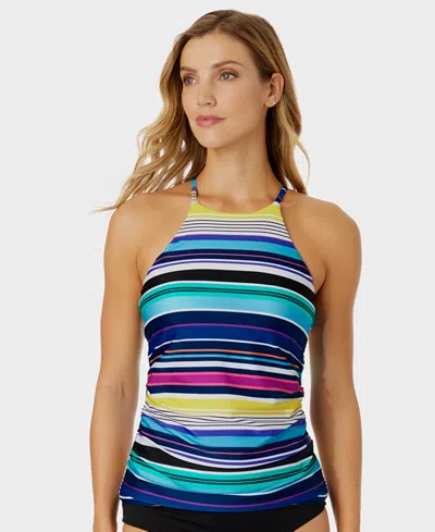 ANNE COLE WOMEN'S STRIPED STRAPPY-BACK TANKINI TOP