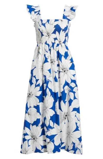 ANNE KLEIN ANNE KLEIN SMOCKED RUFFLE SUNDRESS