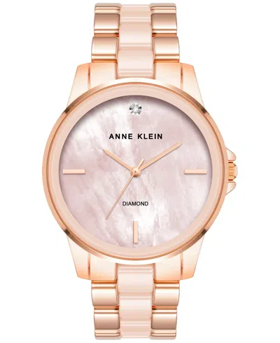 ANNE KLEIN WOMEN'S DIAMOND ACCENT CERAMIC & METAL BRACELET WATCH 38MM