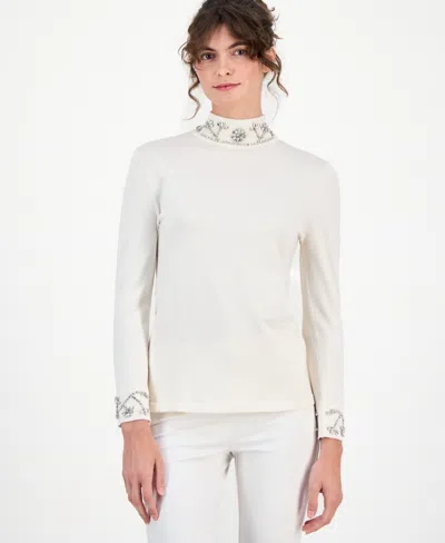 ANNE KLEIN WOMEN'S EMBELLISHED RHINESTONE-DETAIL TURTLENECK SWEATER