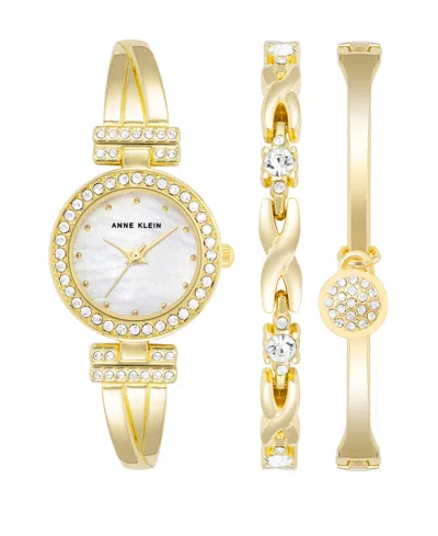 ANNE KLEIN WOMEN'S GOLD-TONE ALLOY BANGLE WITH CRYSTALS FASHION WATCH 24MM AND BRACELET SET
