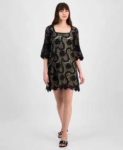 ANNE KLEIN WOMEN'S LACE SQUARE-NECK BELL-SLEEVE DRESS