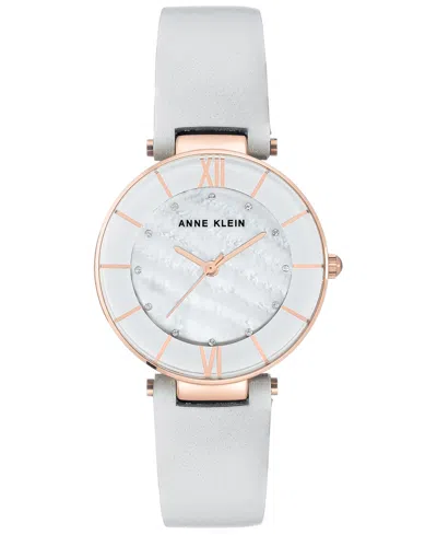 ANNE KLEIN WOMEN'S LIGHT GRAY LEATHER STRAP WATCH 32MM