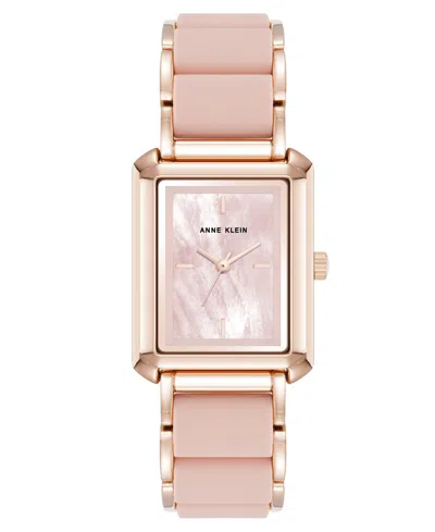 ANNE KLEIN WOMEN'S QUARTZ CASUAL RECTANGULAR BLUSH PINK SILICONE WITH ROSE GOLD-TONE METAL ALLOY BRACELET WATCH
