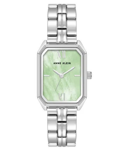 ANNE KLEIN WOMEN'S QUARTZ MINT AND SILVER-TONE OCTAGONAL METAL ALLOY BRACELET WATCH, 24MM