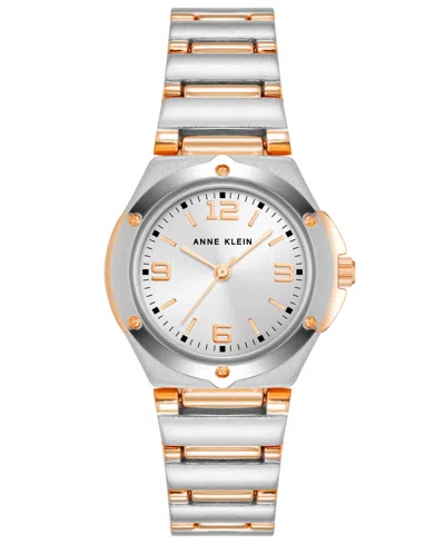 ANNE KLEIN WOMEN'S QUARTZ SILVER-TONE AND ROSE GOLD-TONE ALLOY WATCH, 29MM