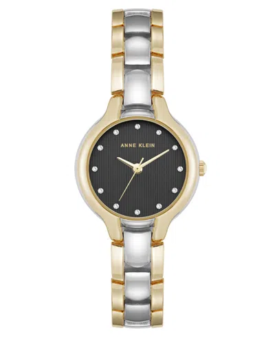 ANNE KLEIN WOMEN'S QUARTZ TWO-TONE METAL ALLOY AND BLACK CRYSTAL ACCENTED DIAL WATCH, 28MM