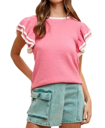 ANNIEWEAR RUFFLE SLEEVE SWEATER TOP IN HOT PINK