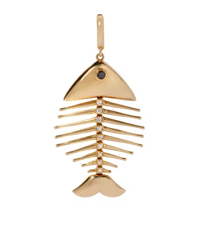 ANNOUSHKA YELLOW GOLD AND DIAMOND FISH BONES CHARM