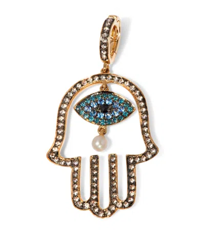 ANNOUSHKA YELLOW GOLD AND DIAMOND MYTHOLOGY HAND OF FATIMA CHARM