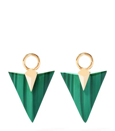 ANNOUSHKA YELLOW GOLD AND MALACHITE FLIGHT ARROW EARRING DROPS