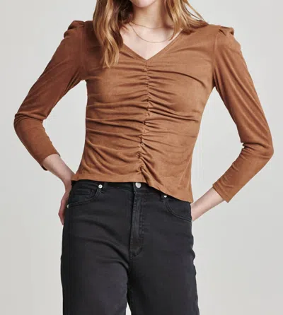 ANOTHER LOVE SHAY LONG SLEEVE SHIRRED FRONT TOP IN TOFFEE
