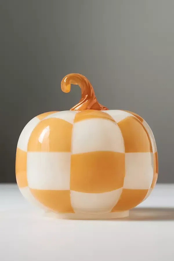 Anthropologie Checkered Glass Pumpkin Decorative Object - Thumbnail 2