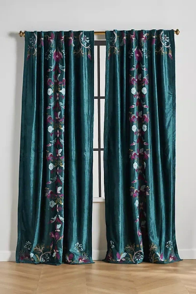 ANTHROPOLOGIE FIORI VELVET EMBROIDERED FLORAL BLACKOUT CURTAIN