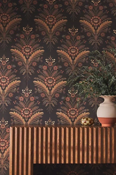 ANTHROPOLOGIE MOORBANK BROWN BOTANICAL WALLPAPER