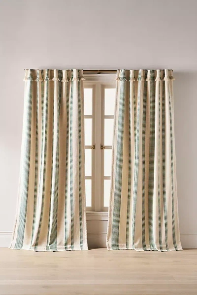 ANTHROPOLOGIE PIECED STRIPE COTTON BLEND WOVEN BLACKOUT CURTAIN