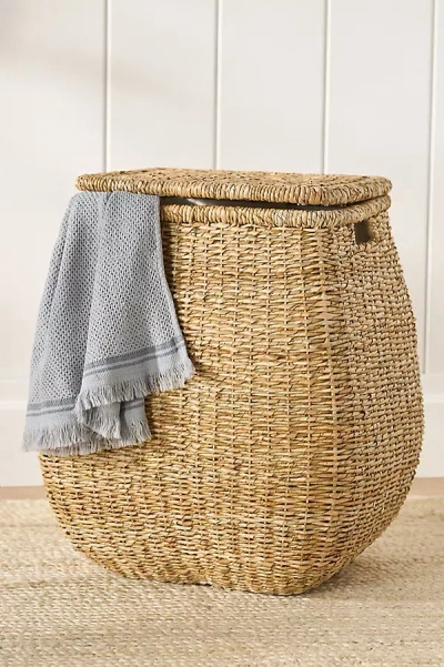 ANTHROPOLOGIE WOVEN LIDDED SEAGRASS HAMPER WITH HANDLES