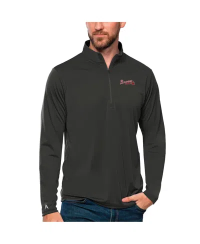 ANTIGUA MEN'S CHARCOAL ATLANTA BRAVES TRIBUTE QUARTER-ZIP PULLOVER TOP