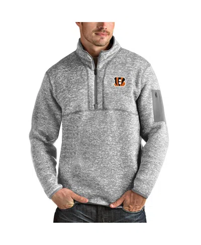 ANTIGUA MEN'S HEATHER GRAY CINCINNATI BENGALS TEAM LOGO FORTUNE QUARTER-ZIP PULLOVER JACKET