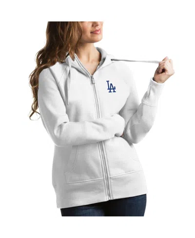 ANTIGUA WOMEN'S WHITE LOS ANGELES DODGERS VICTORY FULL-ZIP HOODIE