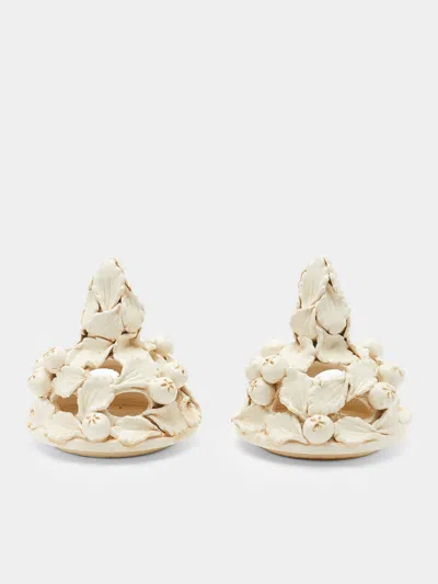 ANTIQUE AND VINTAGE 1940S FLORAL RELIEF CERAMIC VASES (SET OF 2)